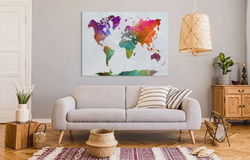 Mapa świata na płótnie – obraz, który odmieni wnętrze